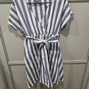 SHEIN Blue and White Striped Midi Dress